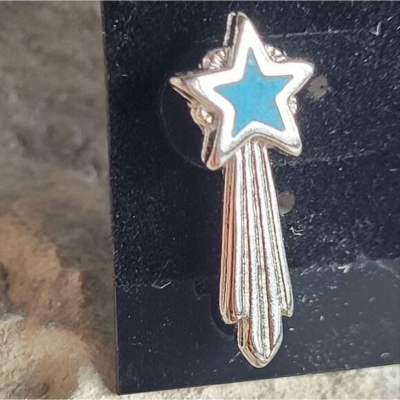 New! Genuine Turquoise Shooting Star Silver Stud Earrings - Picture 3 of 3